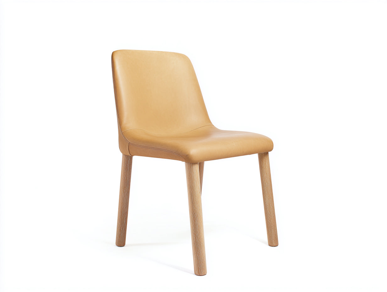 Sedia da pranzo-ecopelle-legno massello-56x52x83 cm-Cognac-Beige-design minimalista moderno