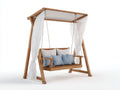 Dondolo da giardino-Legno massello-Tessuto-Metallo-220x145x230 cm-Marrone naturale-Bianco-Azzurro-Relax