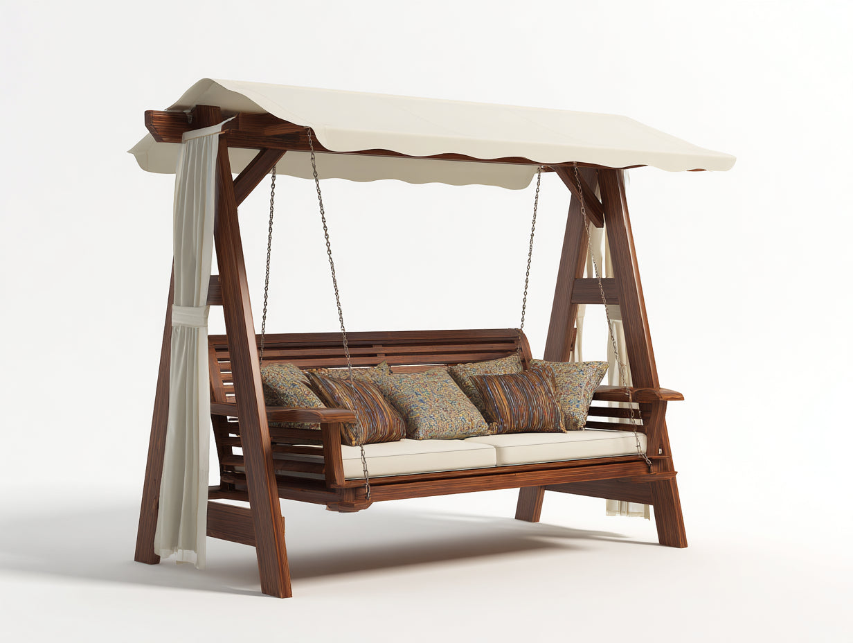 Dondolo da giardino-Legno massello-Tessuto-Metallo-250x150x225 cm-Marrone scuro-Crema-Classico