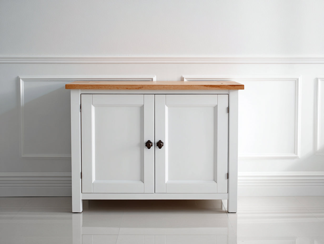 Credenza - Legno-Metallo - 100x36x78 cm - Bianco-Naturale - Classico