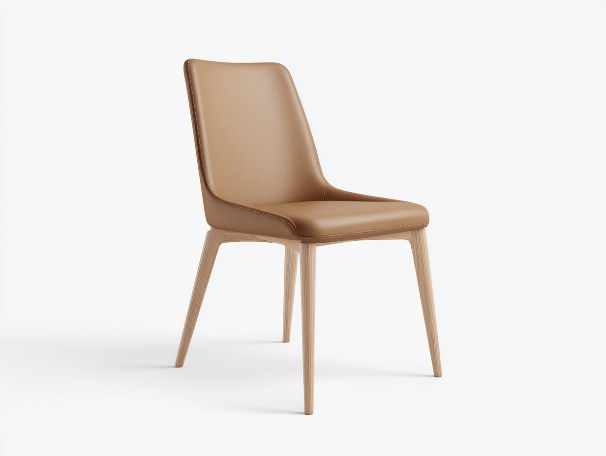 Sedia da pranzo-ecopelle-legno massello-55x53x85 cm-Marrone chiaro-Beige-design nordico moderno
