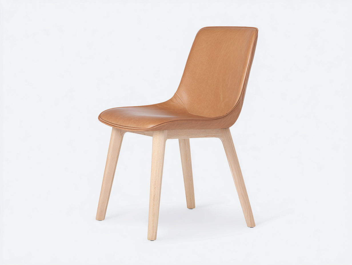 Sedia da pranzo-ecopelle-legno massello-56x54x84 cm-Marrone-Beige-design nordico moderno