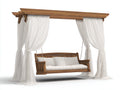 Dondolo da giardino-Legno massello-Tessuto-255x145x235 cm-Marrone noce-Bianco-Elegante