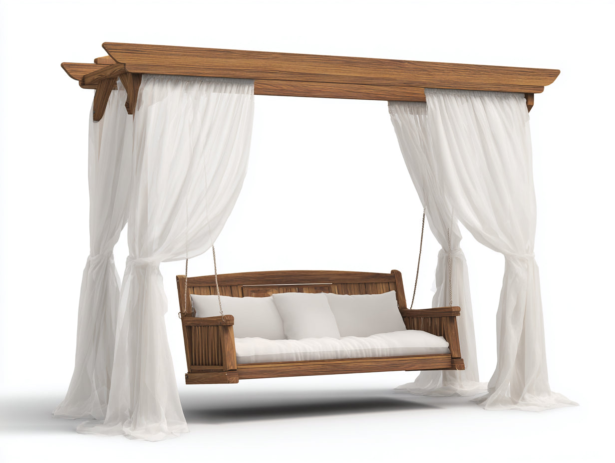 Dondolo da giardino-Legno massello-Tessuto-255x145x235 cm-Marrone noce-Bianco-Elegante
