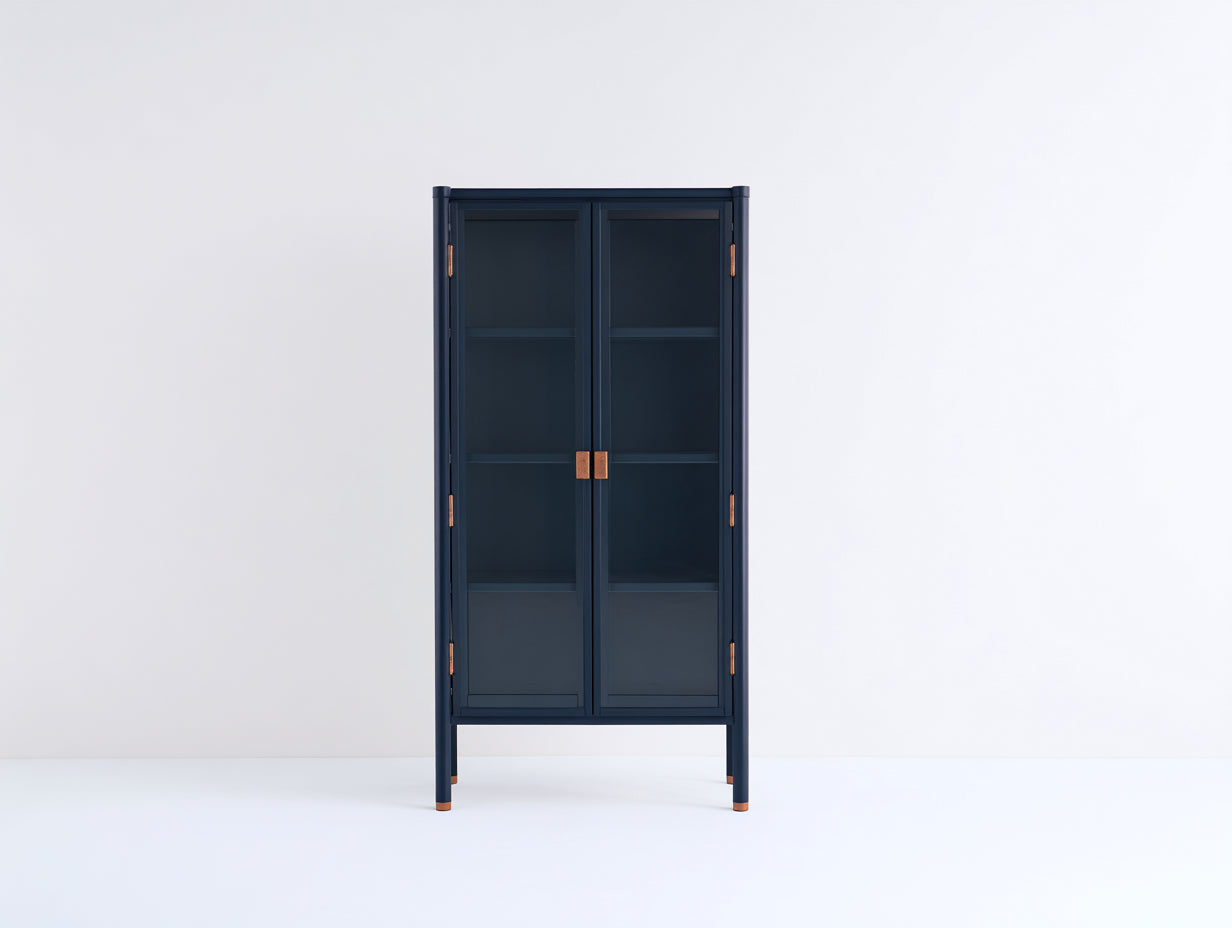 Vetrina - legno-vetro - 72x36x168 cm - blu scuro - minimalista