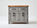 Credenza - Legno-Metallo - 125x46x94 cm - Grigio Chiaro-Naturale - Rustico