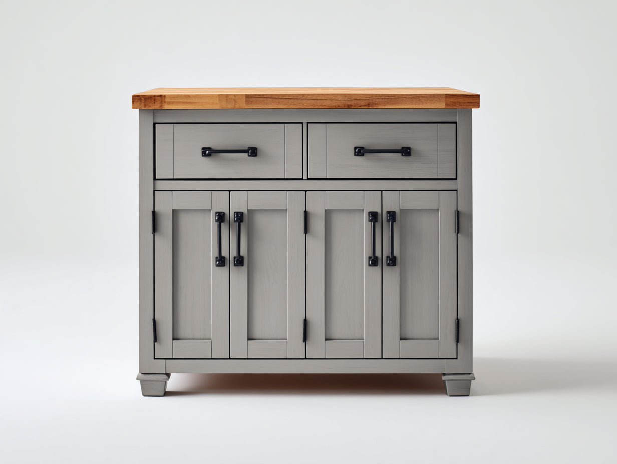 Credenza - Legno-Metallo - 125x46x94 cm - Grigio Chiaro-Naturale - Rustico