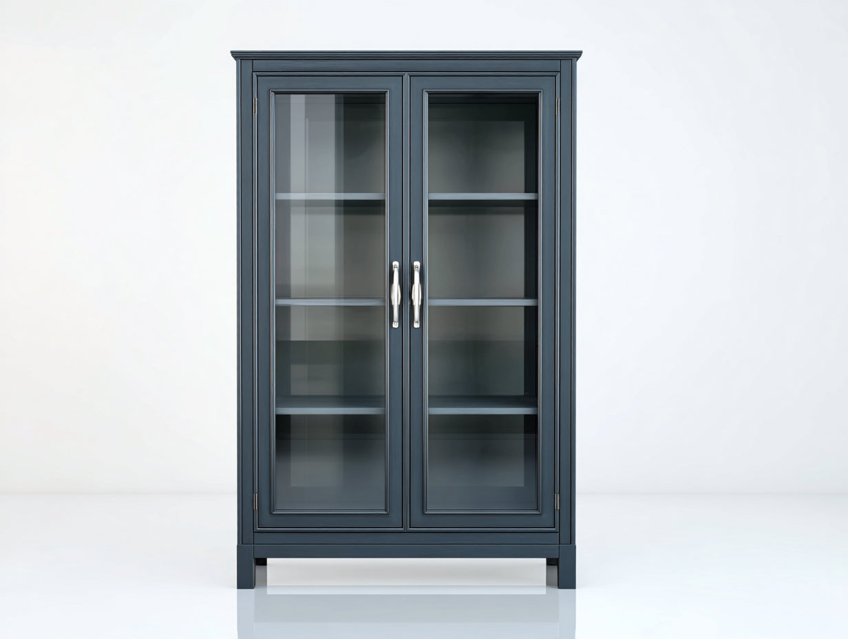 Vetrina - legno-vetro - 92x39x172 cm - blu grigiastro - contemporaneo