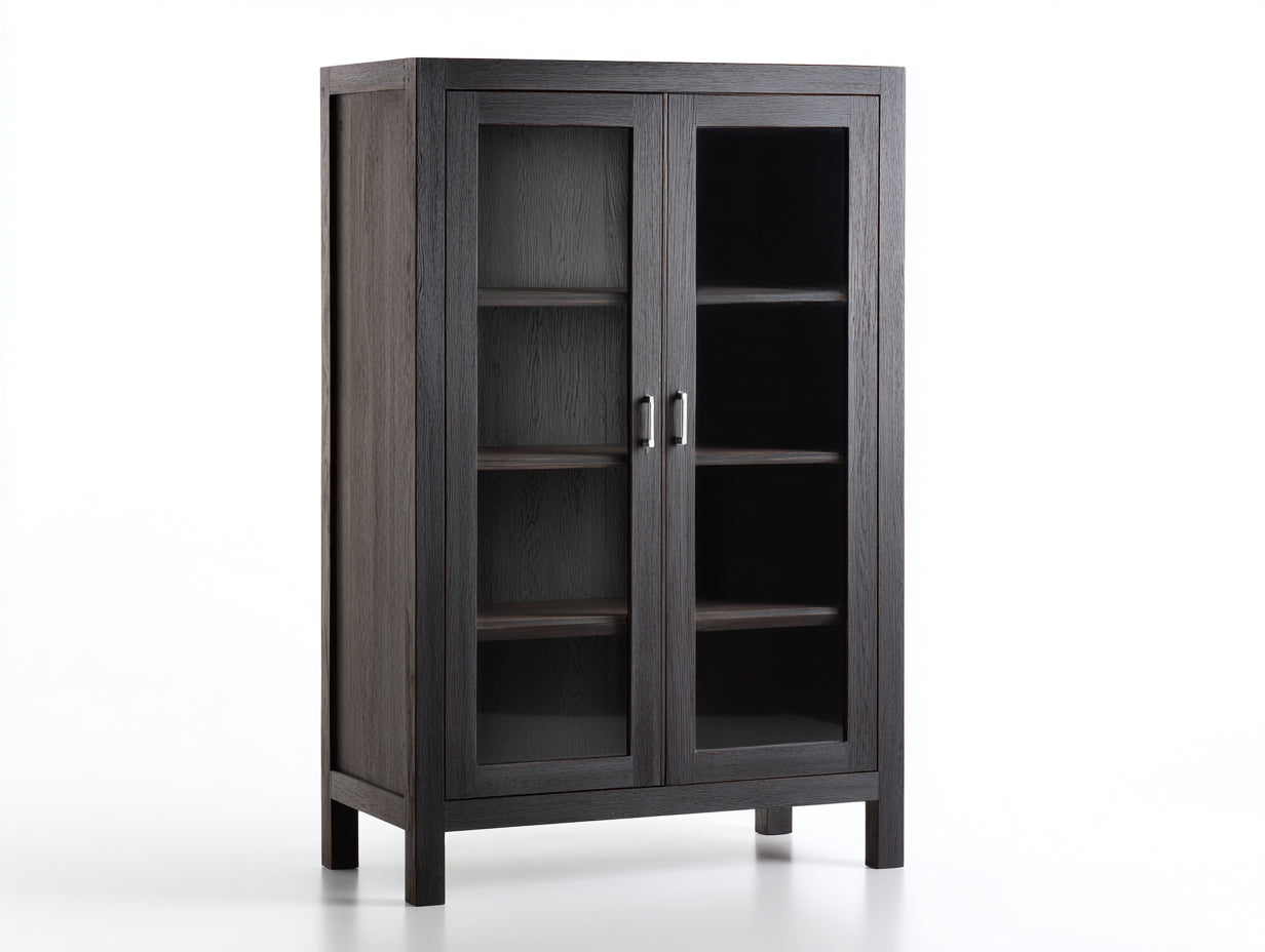 Vetrina - legno-vetro - 90x38x170 cm - grigio quercia scuro - minimalista