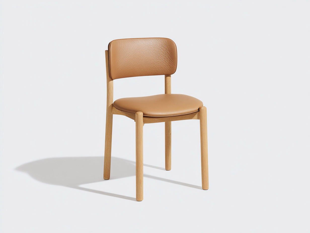 Sedia da pranzo-ecopelle-legno massello-49x50x80 cm-Cammello-Beige-stile nordico moderno