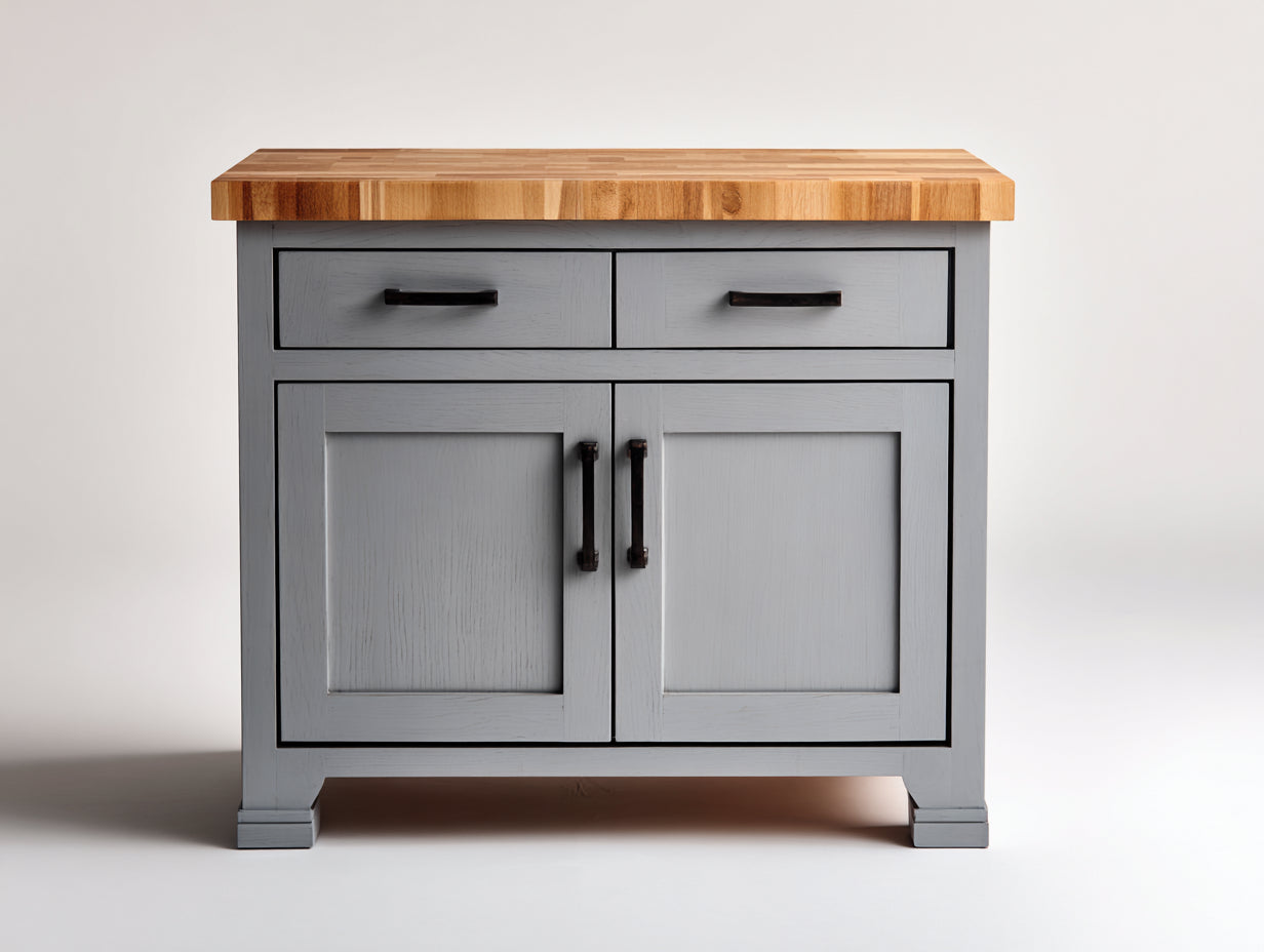 Credenza - Legno-Metallo - 108x42x86 cm - Grigio Chiaro-Naturale - Country Moderno