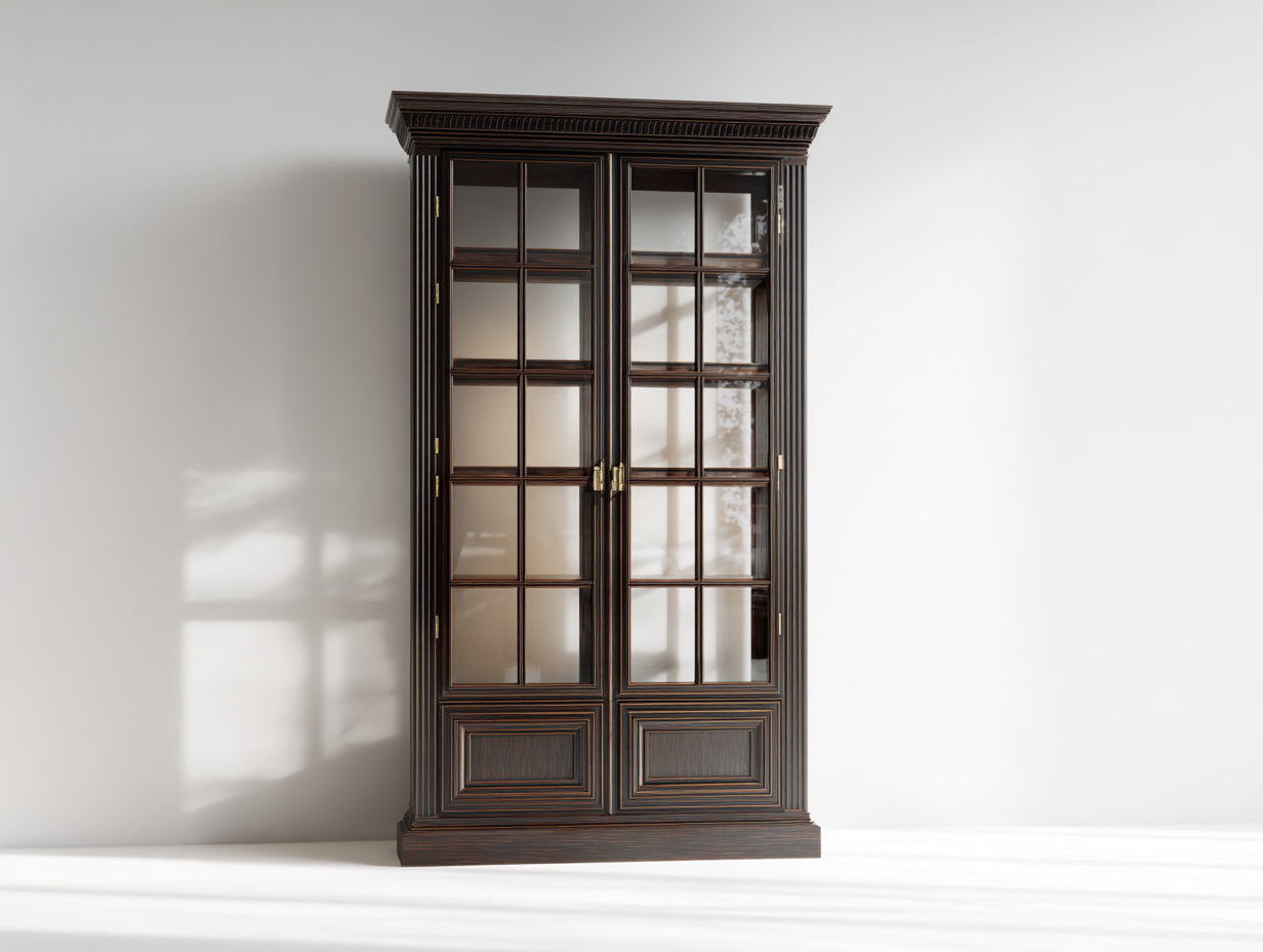 Vetrina - legno-vetro - 112x43x202 cm - noce scuro - vintage