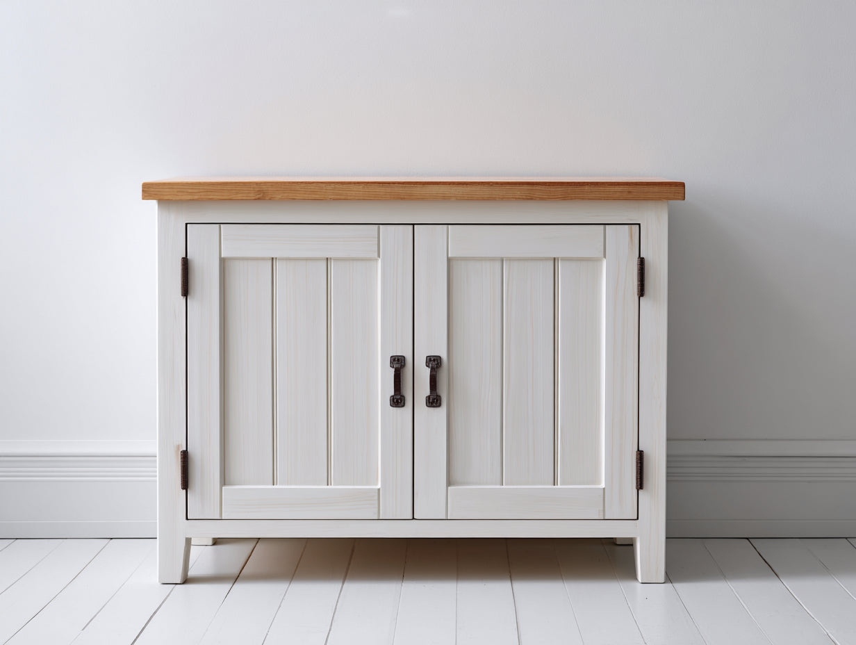 Credenza - Legno-Metallo - 100x35x80 cm - Bianco-Naturale - Country