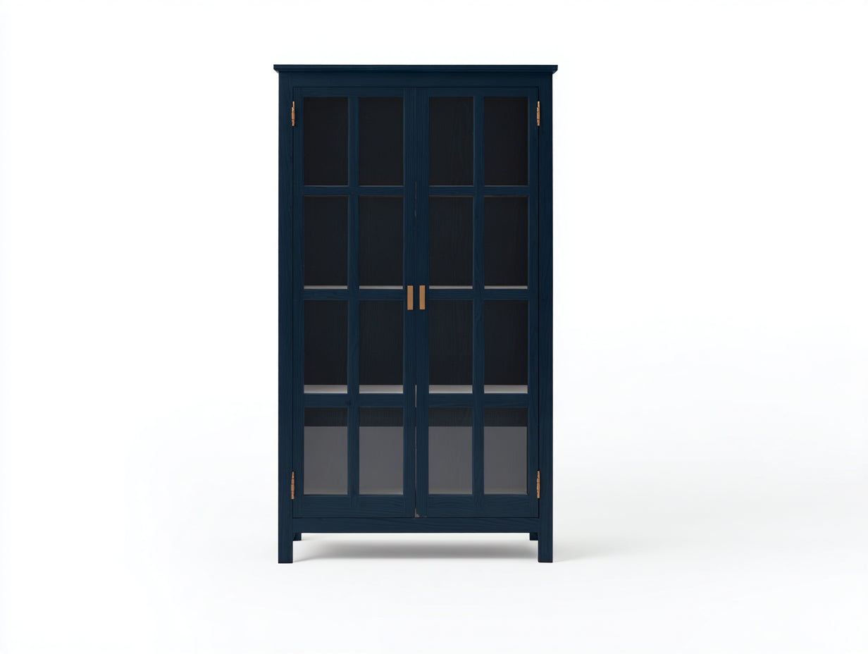 Vetrina - legno-vetro - 82x38x182 cm - blu notte - contemporaneo
