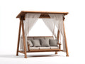 Dondolo da giardino-Legno massello-Tessuto-245x160x238 cm-Marrone naturale-Avorio-Resort