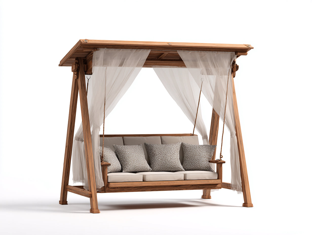 Dondolo da giardino-Legno massello-Tessuto-245x160x238 cm-Marrone naturale-Avorio-Resort