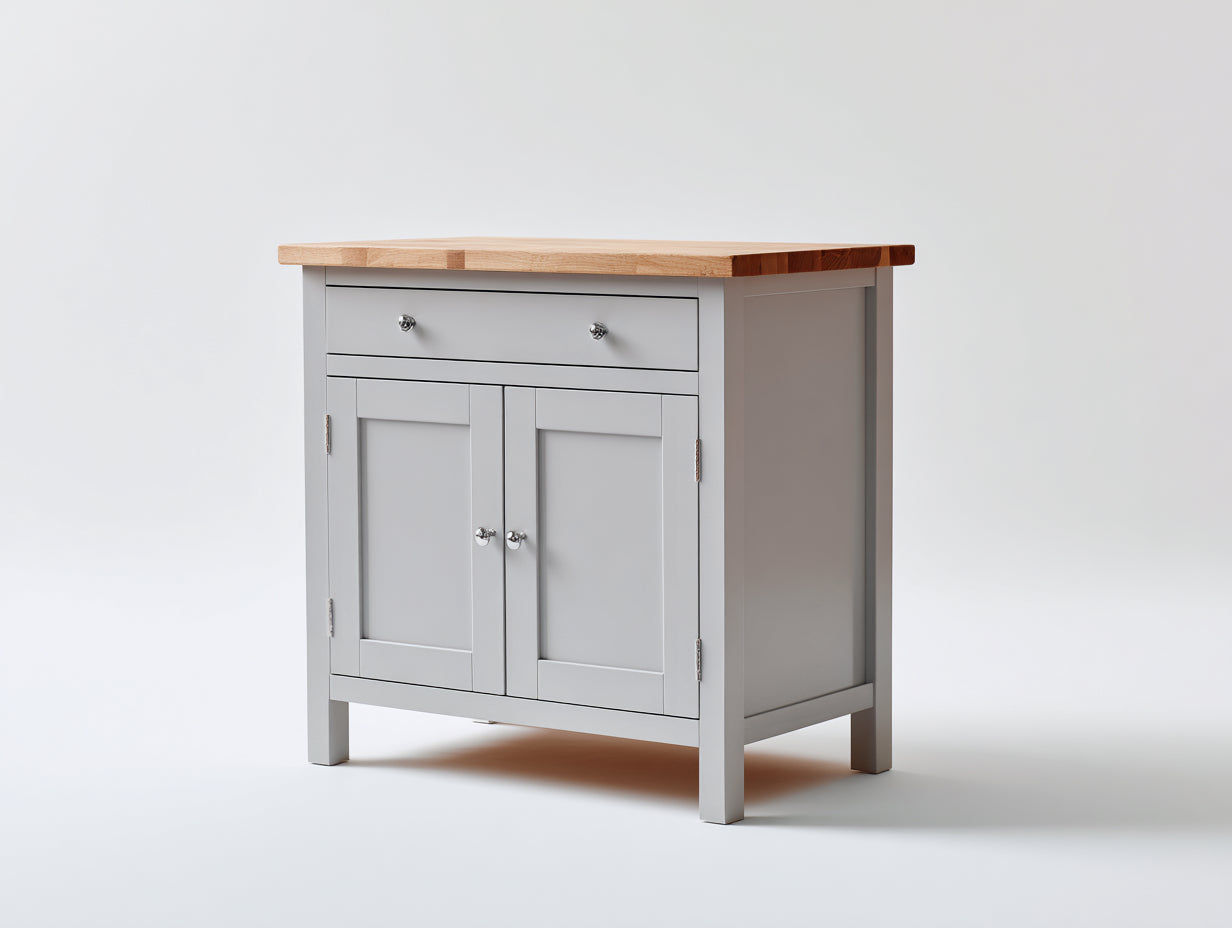 Credenza - Legno-Metallo - 92x41x86 cm - Grigio Chiaro-Naturale - Classico