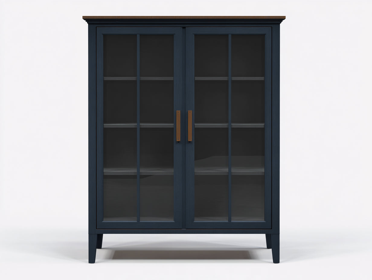 Vetrina-legno-vetro-120x42x145 cm-Blu petrolio scuro-stile moderno