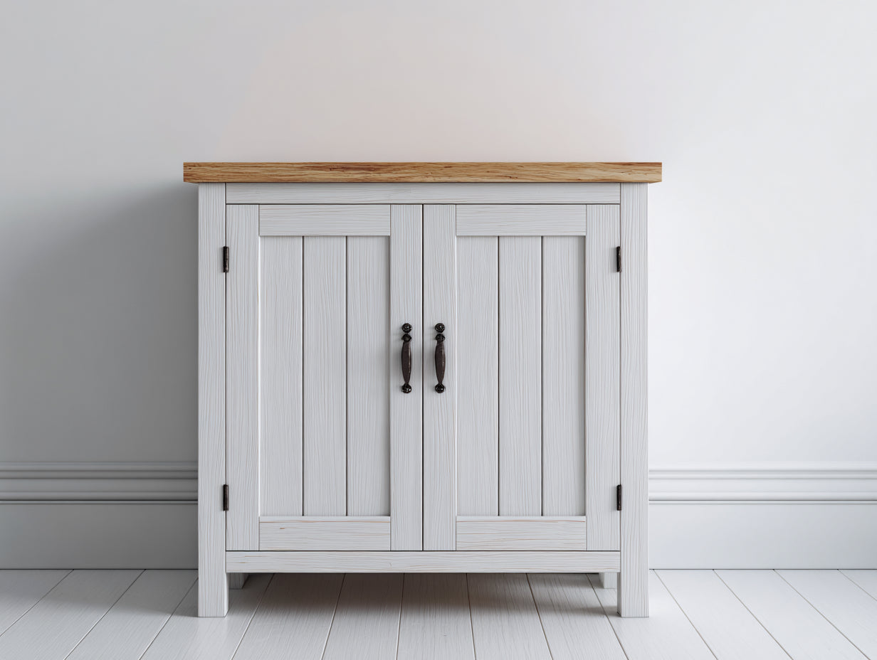 Credenza - Legno-Metallo - 105x38x85 cm - Bianco-Naturale - Rustico